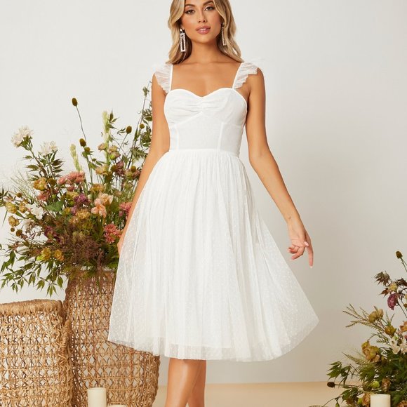 New Ruffle Trim Mesh Cami Dress - Picture 1 of 5
